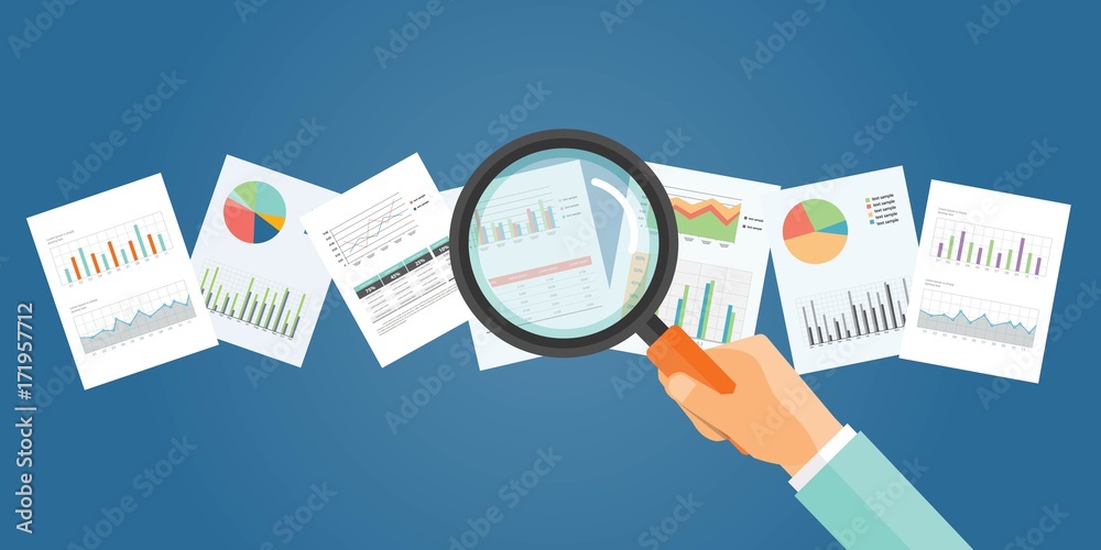Poster flat vector banner for analytic finance graph report and business investment planning concept