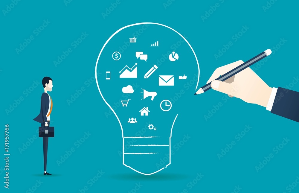 Poster flat design concept for  creative business thinking and business  assignment idea