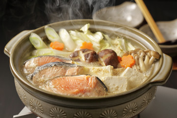 石狩鍋　Japanese style hot pot with salmon and vegetabels