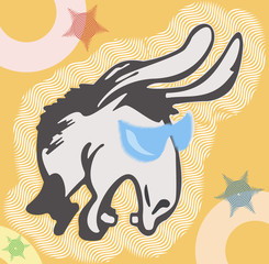 Obraz premium Cheerful donkey wearing spectacles, head, portrait. On a yellow background with stars.