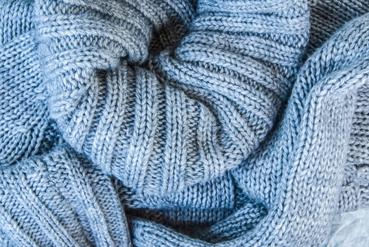 texture of gray knitted woolen fabric