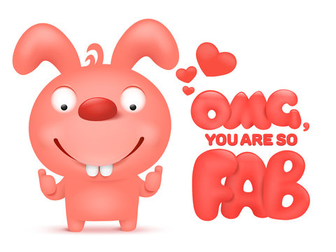 Valentine card template with pink cartoon bunny character.