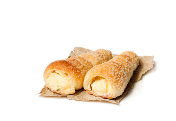 Puff  pastry horns isolated on white