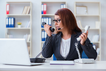 Frustrated call center assistant responding to calls
