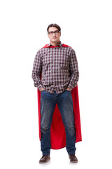 Fototapeta premium Super hero wearing red cloak on white