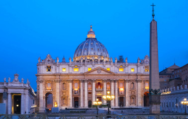 The Saint Peter's Basilica at night, Rome.
