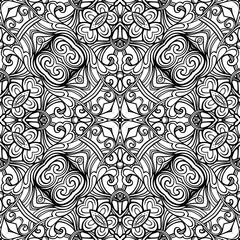 Seamless pattern, background with geometric floral abstract pattern. Stock line vector illustration. Outline hand drawing coloring page for adult coloring book.