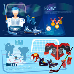 Fototapeta na wymiar World ice hockey championship, players shoots the puck and attacks, signs and symbols elements of professional hockey banner. Hockey team, sport uniform.