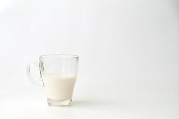 Glass of milk on white background with copy space