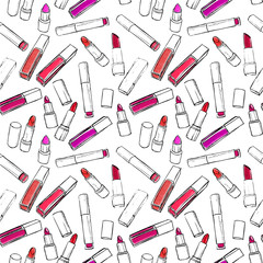 Hand drawn colorful cosmetic elements. Decorative vector illustration for beauty salon, makeup and visage. 