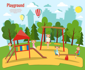 Children's playground vector illustration. Children's activity,
