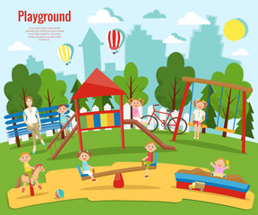 Obraz na płótnie Canvas Children's playground vector illustration. Children's activity,