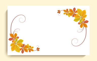 Greeting card with yellow autumn leaves