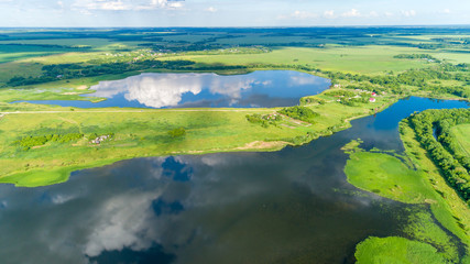 A birds eye view of ponds in summer, Russia