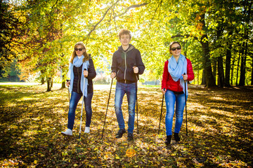 Fototapeta premium Nordic walking - active people working out 