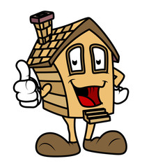 Retro Cartoon House Showing Thumbs Up
