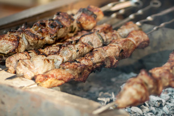 Tasty shish kebab cooking process