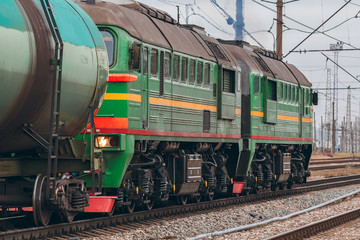 Fototapeta na wymiar Green diesel locomotive