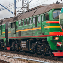 Obraz premium Green diesel locomotive