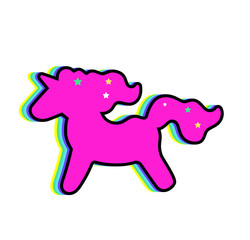 Pink unicorn with mane and horn. Unicorn sticker isolated on white. Unicorn sticker, patch badge.