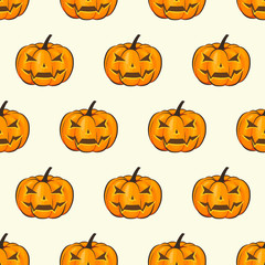 Halloween Seamless Pattern Isolated Wrap Wallpaper With Terrible Pumpkins In A Cartoon Style. Vector illustration of Halloween theme for your projects