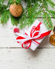 Christmas background. Gifts and congratulations on the New Year. Family meeting.