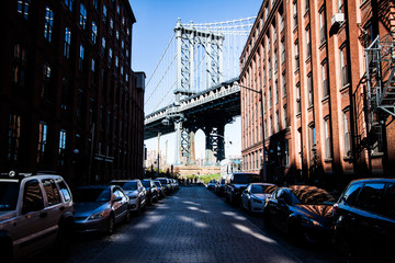 View of Brooklyn Bridge from a side street