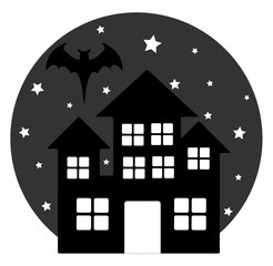 Halloween House tattoo with Bat and Stars