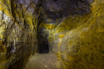 Artificial sandstone cave. Cave monastery. Abandoned abode of sectarians whips and scopes. Tula region, Russia