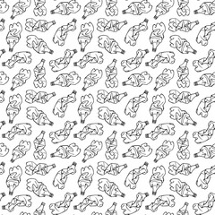 Obraz premium Seamless pattern of recyclable materials. Hand drawn illustration of plastic trash. Black print on white background.