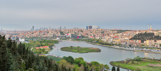 Istanbul city view from Pierre Loti Teleferik station overlooking Golden Horn, Eyup District, Istanbul, Turkey