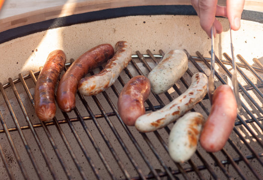 grilled sausages during cooking