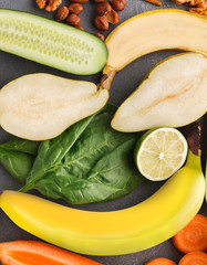 Healthy food background, top view, closeup.