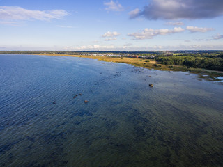 Areal view green forest with sea