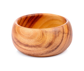 Wooden bowl isolated on white background