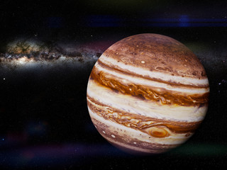 planet Jupiter and the Milky Way galaxy  © dottedyeti