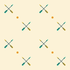 Crossed bow arrows with green and yellow fletching, seamless vector pattern