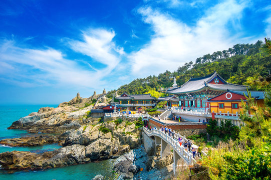 Haedong Yonggungsa Temple and Haeundae Sea in Busan, South Korea.
