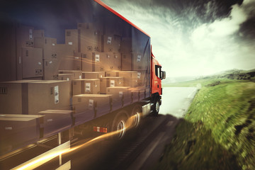 Truck on the road. 3D Rendering