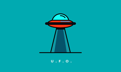 UFO Unidentified Flying Object (Line Art Vector Illustration in Flat Style Design)