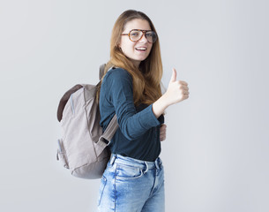 Portrait student girl look at camera