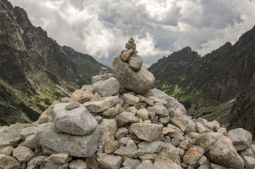 Mala studena dolina hiking trail in High Tatras, summer touristic season, wild nature, touristic trail, stone cairn © Iva