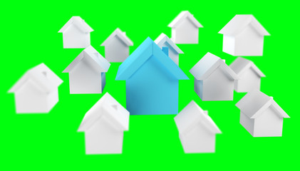 3D rendered small white and blue houses