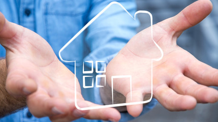 Businessman holding manuscript real estate plan project