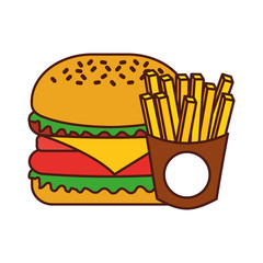 burger french fries fast food tasty delicious snack lunch vector illustration