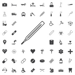 Obraz premium Thermometer Icon black icon on the white background medicine, medical set Flat vector illustration.