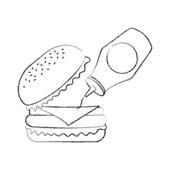 burger with ketchup fast food tasty delicious snack lunch vector illustration