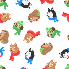 Seamless pattern dog in scarf for merry christmas