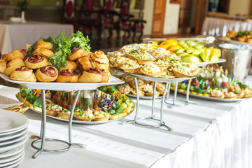 Delicacies and snacks at a buffet or Banquet. Catering. Selective focus