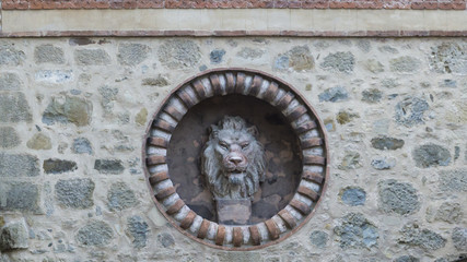 Detail of a Stone decoration, representation of a lion